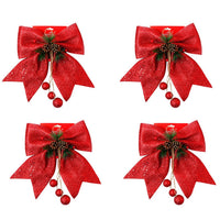 4 Pack of Christmas Tree Bow Ornament Wreaths Glitter Bows Xmas Decor