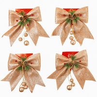 4 Pack of Christmas Tree Bow Ornament Wreaths Glitter Bows Xmas Decor