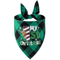 Christmas Pet Triangle Scarf Dog Bandana Pet Wearable Accessories Green Grid