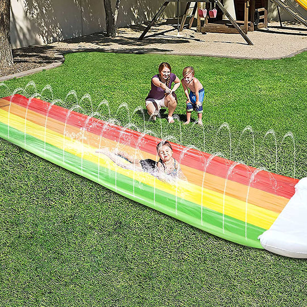 Lawn Water Slides Rainbow Slip Slide with Spraying and Crash Pad