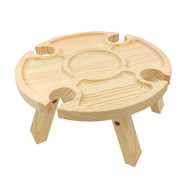 Portable Wooden Folding Round Picnic Table Outdoor Mini Wine Rack