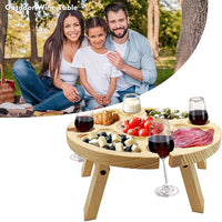 Portable Wooden Folding Round Picnic Table Outdoor Mini Wine Rack