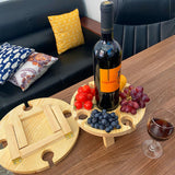 Portable Wooden Folding Round Picnic Table Outdoor Mini Wine Rack