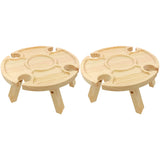 Portable Wooden Folding Round Picnic Table Outdoor Mini Wine Rack