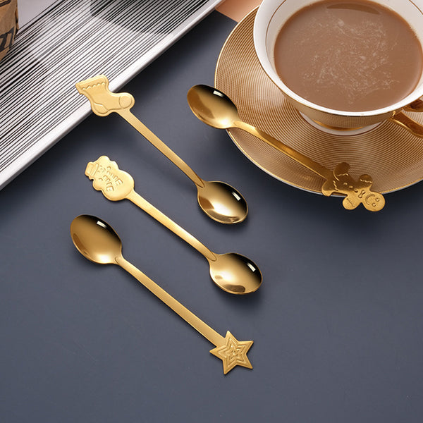 4Pcs Christmas Stainless Steel Teaspoon Cake Dessert Coffee Spoon