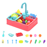 1X/2X Kids Simulation Kitchen Sink Toy Set with Electric Running Water Cycle System