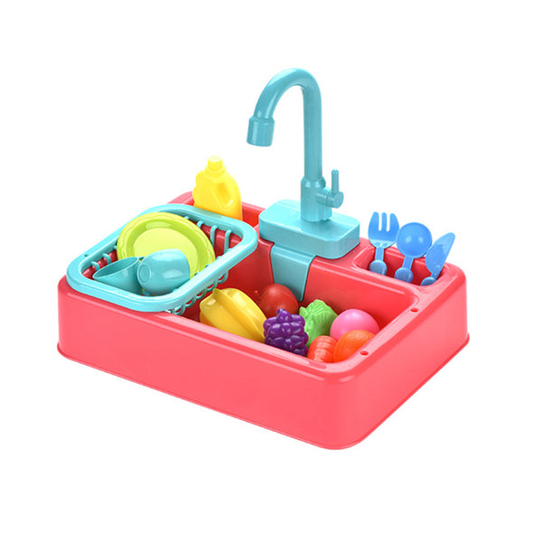 1X/2X Kids Simulation Kitchen Sink Toy Set with Electric Running Water Cycle System