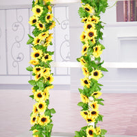 3/6 Pack Artificial Sunflower Garland Silk Flowers with Green Leaves Decor