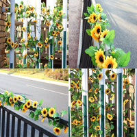 3/6 Pack Artificial Sunflower Garland Silk Flowers with Green Leaves Decor