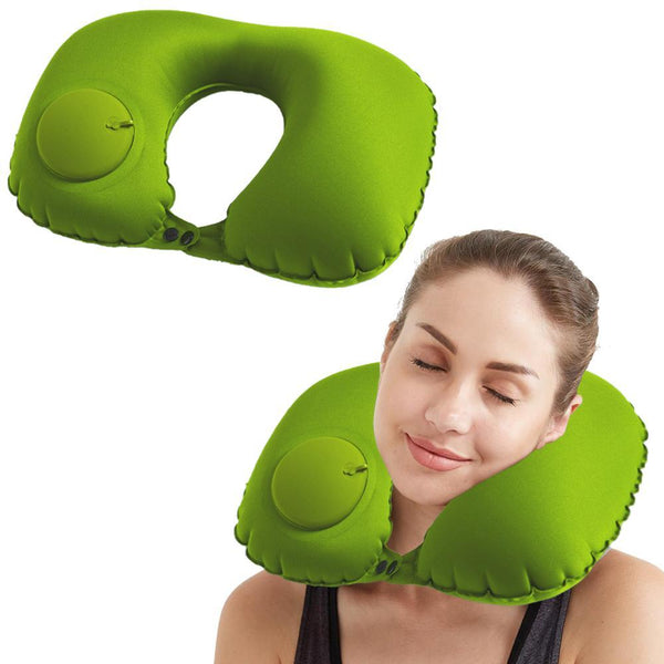 Portable Push-type Inflatable U-Shaped Travel Neck Pillow Car Headrest Cushion - Turquoise