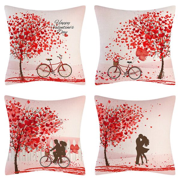 4 Pcs Square Valentine's Day Printed Linen Pillowcase Cushion Covers Sofa Home Decor Style 1