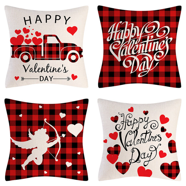 4 Pcs Square Valentine's Day Printed Linen Pillowcase Cushion Covers Sofa Home Decor Style 3