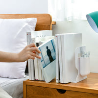 Retractable Bookends Adjustable Desktop Bookshelf with Pen Holder White