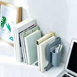 Retractable Bookends Adjustable Desktop Bookshelf with Pen Holder Grey