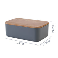 Square Lunch Box Wooden Lid Japanese Bento Box with Cutlery Food Container Grey