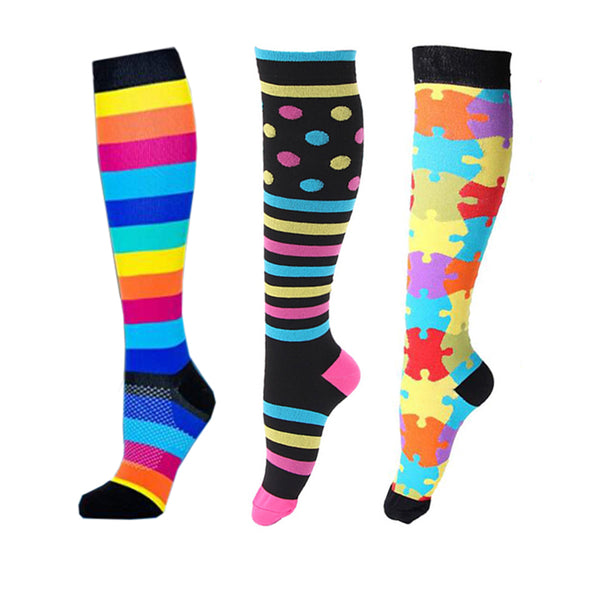 3 Pairs of Colourful Large Size Style 1 2 3 Womens Knee Length Compression Socks