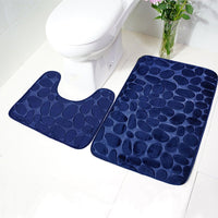 2 Pieces Pebbles Design Bath Mat Set U-Shaped Non-Slip Floor Rugs Bathroom Floor Pads Bathroom Carpets