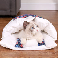 Japanese-Style Cat Bed Sleeping Bag with Pillow Dark Blue-M