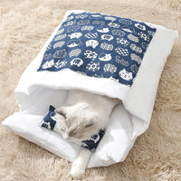 Japanese-Style Cat Bed Sleeping Bag with Pillow Navy-L