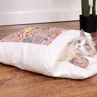 Japanese-Style Cat Bed Sleeping Bag with Pillow Pink-M