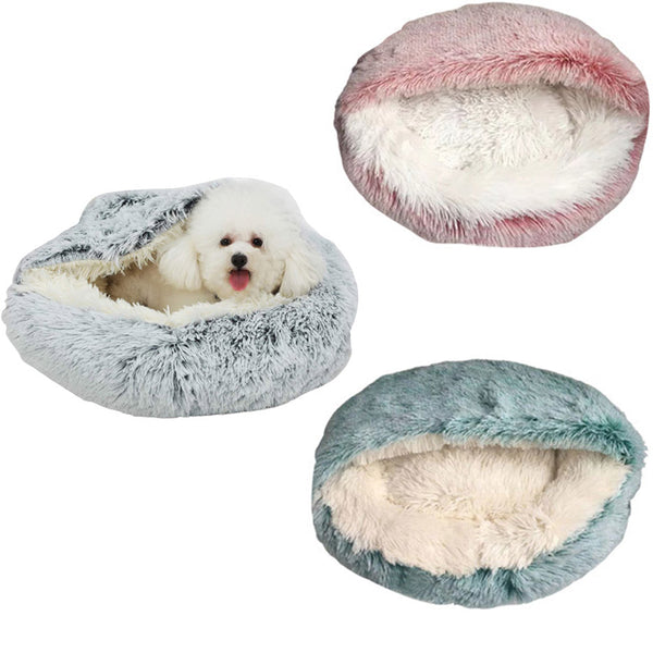 Pet Calming Bed Soft Plush Cushioned Round Cat Sleeping Nest Dog Kennel Cave