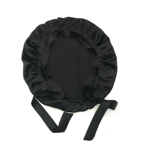 Women's 100% Mulberry Silk Sleep Hair Hat Care Sleeping Bonnet Night Cap-Black