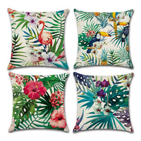 4Pcs Tropical Plant Floral Leaves Cushion Covers Pillow Cases