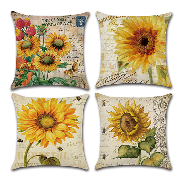 4Pcs Sunflower Yellow Cushion Covers Pillow Cases