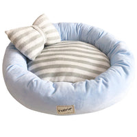 FancyGrab Pet Bed with Pillow Round Shape Pet Dog Cat Bed Blue