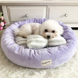 FancyGrab Pet Bed with Pillow Round Shape Pet Dog Cat Bed Purple Large