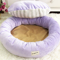 FancyGrab Pet Bed with Pillow Round Shape Pet Dog Cat Bed Purple Medium