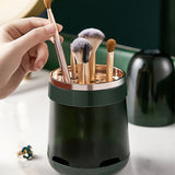 Makeup Brush Storage Organizer Cosmetic Brush Storage Bucket With Lid-Green