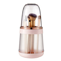 Makeup Brush Storage Organizer Cosmetic Brush Storage Bucket With Clear Lid-Pink