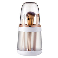 Makeup Brush Storage Organizer Cosmetic Brush Storage Bucket With Clear Lid-White