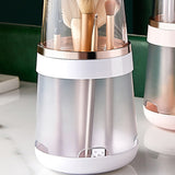 Makeup Brush Storage Organizer Cosmetic Brush Storage Bucket With Clear Lid-White