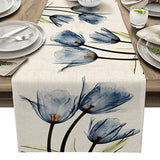 Tulip Flower Linen Table Runner Blue