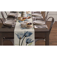 Tulip Flower Linen Table Runner Blue