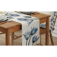 Tulip Flower Linen Table Runner Blue