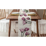 Set of 2 Pack Tulip Flower Linen Table Runners-Red and Blue