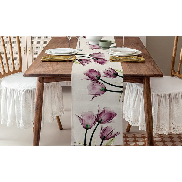 Tulip Flower Linen Table Runner Red