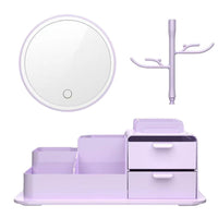 Cosmetics Storage Box with LED Makeup Mirror Purple