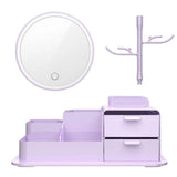 Cosmetics Storage Box with LED Makeup Mirror Purple