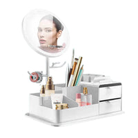 Cosmetics Storage Box with LED Makeup Mirror White