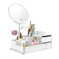 Cosmetics Storage Box with LED Makeup Mirror White