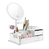 Cosmetics Storage Box with LED Makeup Mirror White