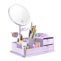 Cosmetics Storage Box with LED Makeup Mirror Purple