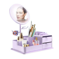 Cosmetics Storage Box with LED Makeup Mirror Purple