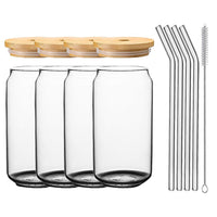 16oz Drinking Glasses Cups with Straws and Lids-4 Pack Set