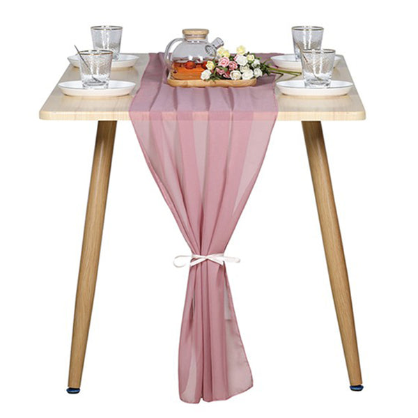 Chiffon Table Runner Home Party Decorations Pure Color Simplicity Tablecloth 70 x 300cm-Pink