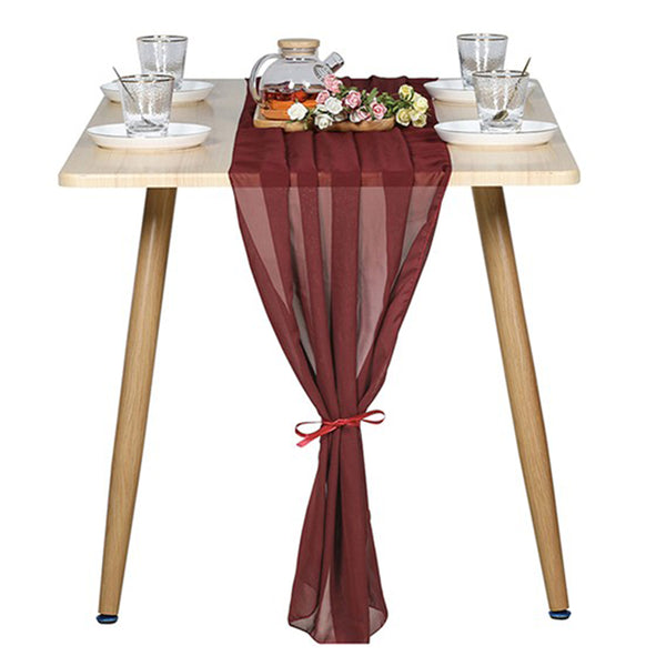 Chiffon Table Runner Home Party Decorations Pure Color Simplicity Tablecloth 70 x 300cm-Wine Red